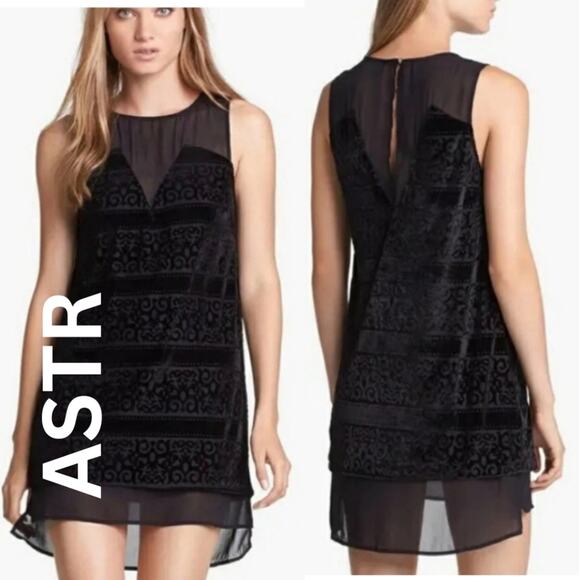 ASTR Shift Minidress Small Black Burnout Flocked Velvet Sheer Keyhole Back Sexy - Picture 1 of 10